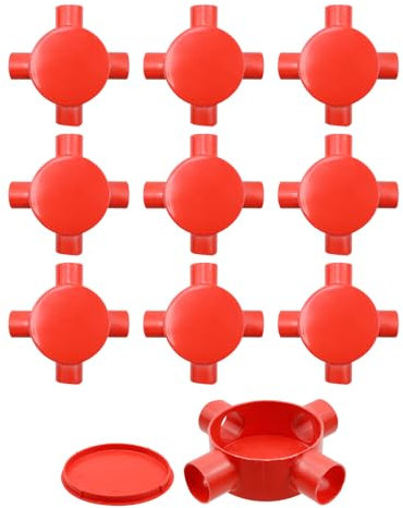 Savagrow 10Pcs 4-Way Junction Box PVC Conduit Box with Cover Cable Connector with Screws, Red