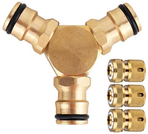 Wzzy Gurden Kit de dérivation en Laiton pour tuyaux d'eau de 13 mm et 15 mm,3 Embouts de Tuyau, 1 répartiteur de Tuyau en Y pour raccord de Tuyau d'arrosage