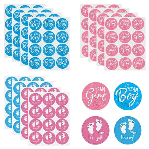 TRKETK 144 Stück Gender Reveal Sticker, Team Boy & Team Girl Labels Aufkleber Boy or Girl Baby Party Dekoration Blau und Rosa Geschlecht Aufkleber Gender Reveal Party Boy Or Girl Deko Sticker Runde
