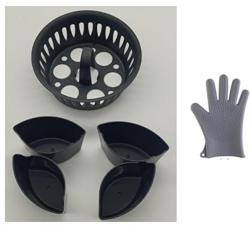Thermomix Zubehör, 2-in-1 Eierkocher und Pochierer für Thermomix TM5 TM6, Pochierte Eier Form für Thermomix TM5 TM6, Eierformer für Gekochte Eier, Frühstück Eierdampfer und Handschuhe