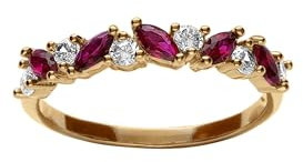 1001 Bijoux Bague plaqué or marquise oxydes fushia et blancs + écrin (offert) - tour de doigt 60