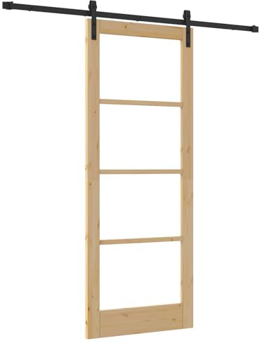 Porte coulissante vidaXL avec quincaillerie 'ORKDAL'Bois massif et verre, Porte intérieure vidaXL avec verre 'ORKDAL'83x211x4 cm Bois massif en pin