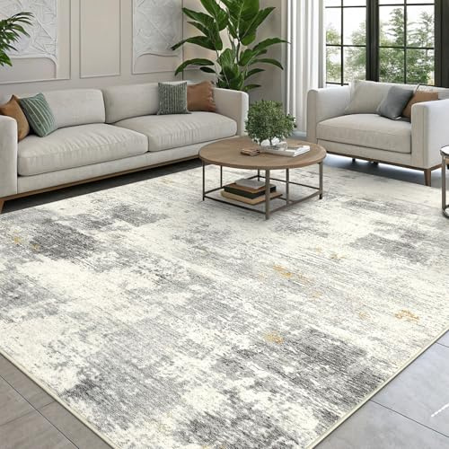 smiry Moderner Abstrakter Teppich Wohnzimmer, 80x150cm, Beige | Waschbar Anti-Rutsch Kunstwolle Kurzflor Teppich für Wohnzimmer, Schlafzimmer, Esszimmer