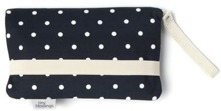 Tiny Blessings Windeltasche mit Wickelunterlage für unterwegs, Extra starkes Verschlussband, Schlaufe zum Tragen/Hängen, Mit viel Platz, Babyparty-Geschenk (Navy Polka)