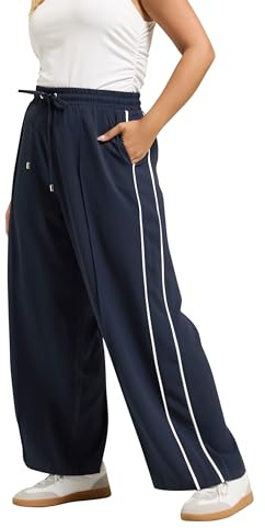 Yours Curve Blue Side Stripe Wide Leg Trousers - Women's - Plus Size Curve