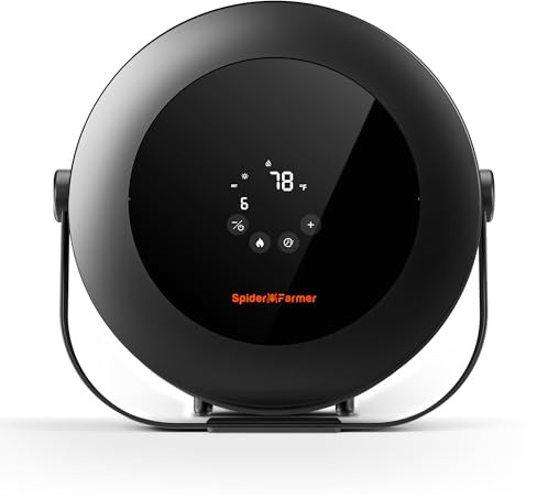 Spider Farmer Calentador con ventilador, calefacción de 540 W, control inteligente de la temperatura, ahorro de energía, silencioso, 4 modos y temporizador de 24 horas, calefacción 10-PTC y tubo de ve