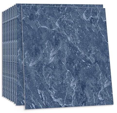 ANHUIB 10 Pcs Fliesenaufkleber Boden Blau Marmor Bodenbelag Selbstklebend Vinylboden Fliesen Rutschfest Fliesenaufkleber Bad Wasserfest Bodenfliesen Vinyl Fliesen 30x30cm Selbstklebende Bodenfliesen