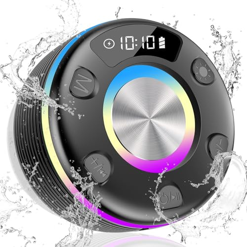 OYIB Bluetooth Shower Speaker with 360° Surround Sound, RGB Lights | IPX7 Waterproof Portable Bluetooth Speaker, Built-in Mic, Wireless Speaker with Suction Cup for Party/Outdoor/Bathroom/Travel