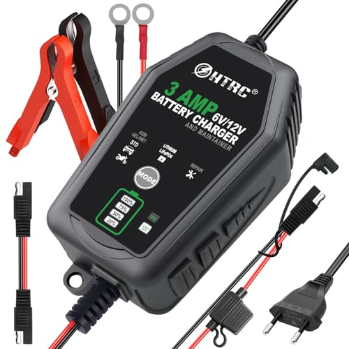 HTRC 6V/12V 3A Caricabatterie e Mantenitore Intelligente per Auto,Moto,ATV