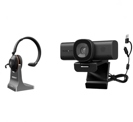 SVBONY Kit Videoconferenza Wireless Completo: Webcam 2K con AI Noise Reduction, Cuffie Bluetooth con Microfono e Base di Ricarica, Plug & Play per Smart Working e Ufficio