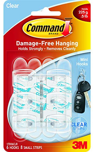 Wholesale CASE of 25 - 3M Command Reusable Damage Free Mini Hooks-Mini Hooks w/Adhesive Strip, 6/PK, Clear by 3M