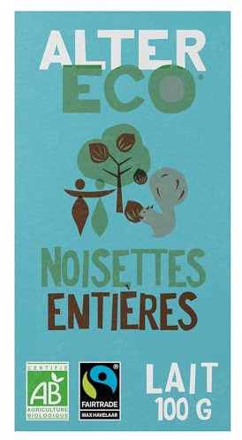 ALTER ECO - Chocolat Lait Noisettes Entières - Bio & Équitable - Origine Pérou - 100 g (L'emballage peut varier)