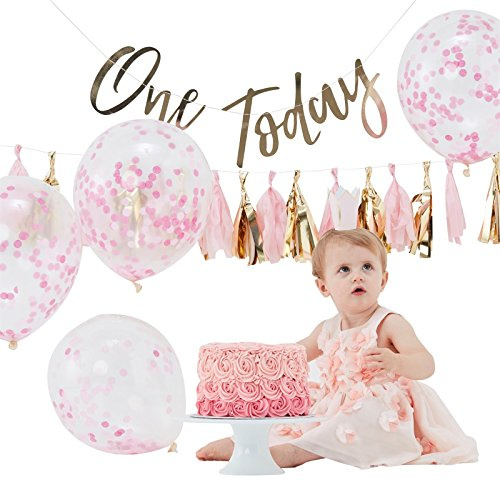 Ginger Ray Pink and Gold Girls First Birthday Cake Smash Birthday Party Kit - Pink - Pick & Mix
