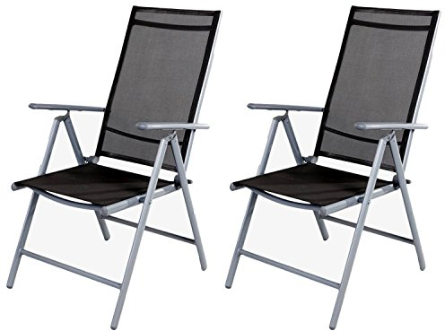 Mojawo 2 Stück Gartenstuhl - Hochlehner 7-Fach verstellbar - zusammenklappbar - Klappstuhl - witterungsbeständiges Aluminium - wetterfeste Gartenmöbel - Silber/anthrazit