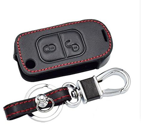 Happyit Cas de Couverture de Clé de Voiture en Cuir Porte-clés pour Mercedes Benz E113 A C E S W168 W202 W203 2 Boutons Télécommande Accessoires