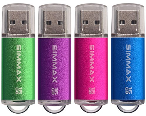 Clé USB 16 Go Lot de 4 Mémoire Stick USB 2.0 Flash Drive Pivotant Stockage Disque Pendrive par SIMMAX (16Go Vert Violet Rose Bleu)