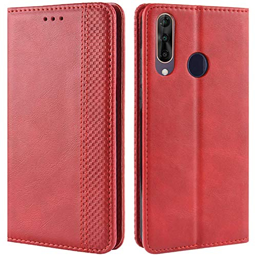 HualuBro Handyhülle für Wiko View 3 Pro Hülle, Retro Leder Brieftasche Tasche Schutzhülle Handytasche LederHülle Flip Case Cover für Wiko View3 Pro 2019 - Rot