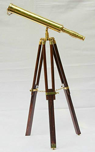 Marine Navy Nautical Brass Telescope With Wooden Tripod Stand 10 New