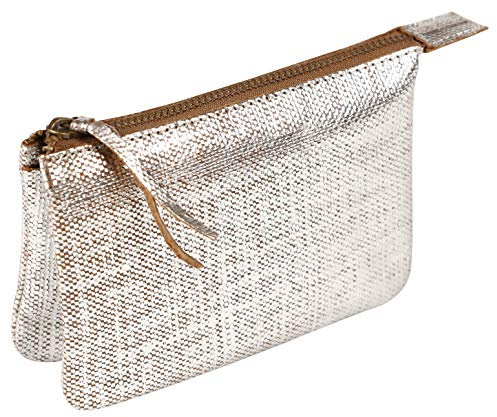 Clairefontaine 410047C - Porte-Monnaie, trousse 2 Compartiments en Véritable Cuir d'Agneau Kleo-Pathra 13x9 cm, Argent
