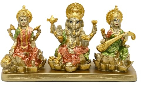 Hindu-Lakshmi Ganesha Saraswati Statue – Laxmi Ganesha Idol für Auto Armaturenbrett Dekor Zuhause Tempel Mandir Pooja Artikel indischer Puja Artikel Diwali Geschenk Meditation Yoga Altar Dekoration