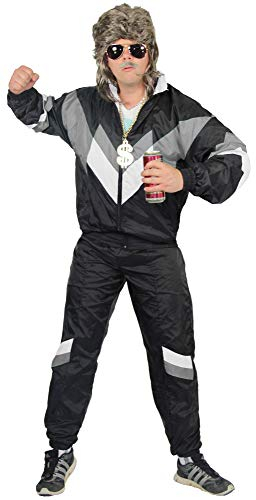 Foxxeo 80er Jahre Kostüm für Erwachsene Premium 80s Trainingsanzug Assianzug Assi - Herren Größe S-XXXXL - Fasching Karneval Anzug, Farbe schwarz grau weiss, Größe: M