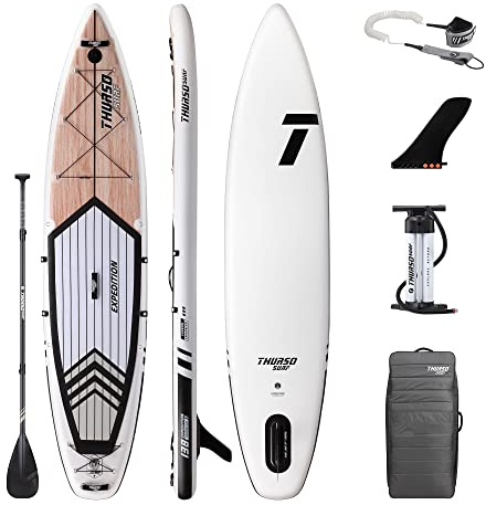 THURSO SURF Expedition Touring Aufblasbares Stand Up Paddle Board SUP 350 cm | 381 cm Woven Drop-Stitch Carbon Hybrid Paddel/US Touring Finne/Pumpe/Rucksack/Leash (11 ft 6)