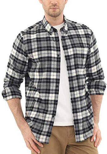 Dubinik® Flannel Shirt for Men Casual Button Down Work Soft All Cotton Lightweight Flannel Mens Plaid Shirts Long Sleeve Black White