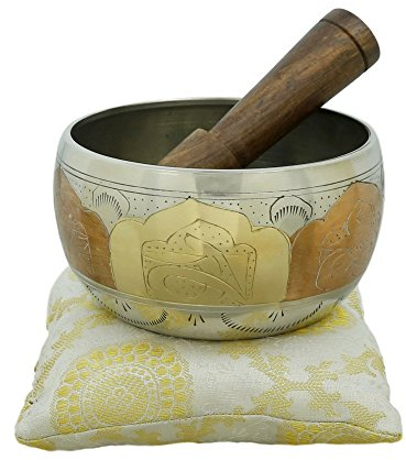 Ajuny Ensemble de Bols Chantants Bouddhistes Tibétains – Bol Sonore de Méditation Fabriqué à la Main de 4 Poucesavec Bâton et Coussin Pour le Yoga, bol de Guérison et de Soulagement du Stress