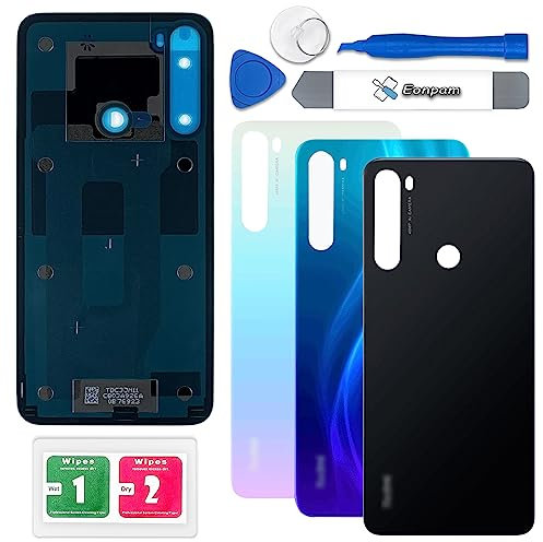 Eonpam Akkudeckel für Xiaomi Redmi Note 8 Rückseite Glas Original Backcover Back Glas Ersatz mit Reparatursatz (Schwarz)