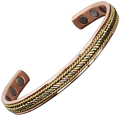 Holistic Magnets Bracelet Jonc celtique Homme Femme Bracelet Magnétique en Cuivre Pur avec six aimants Idée Cadeau Anniversaire (RNB) (M: Poignet 16,5-19,5cm)