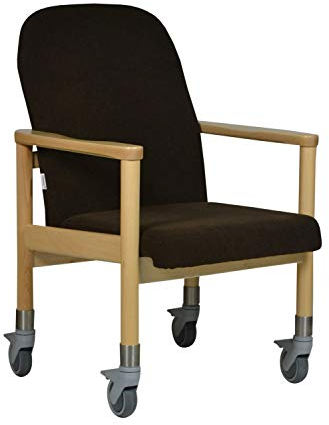 Devita - Pflegestuhl Trippelstuhl Seniorenstuhl LÜBECK Microfaser Braun - Sitzhöhe: 50cm mit großen Rollen bis 120 kg und Schiebegriff