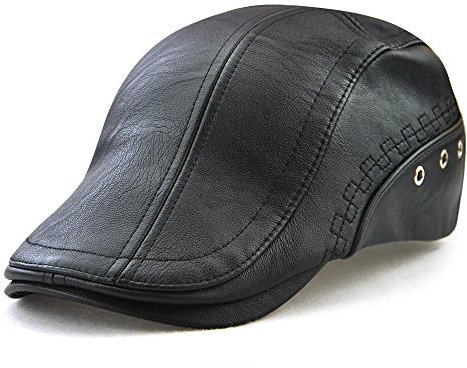 Ueither Herren PU Leder Gatsby Verstellbare Schirmmütze Kappe Newsboy Flat Cap 56-60cm (Schwarz)