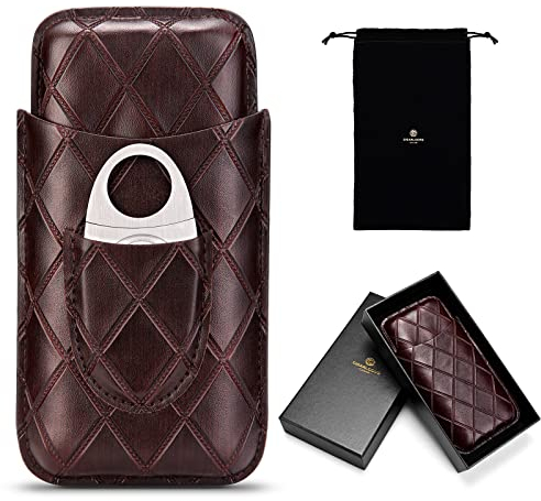 CIGARLOONG Zigarrenetui Leder Zigarre Reisehumidor Halten 3 Röhren mit Zigarrenschneider (Farbe: Kaffee)