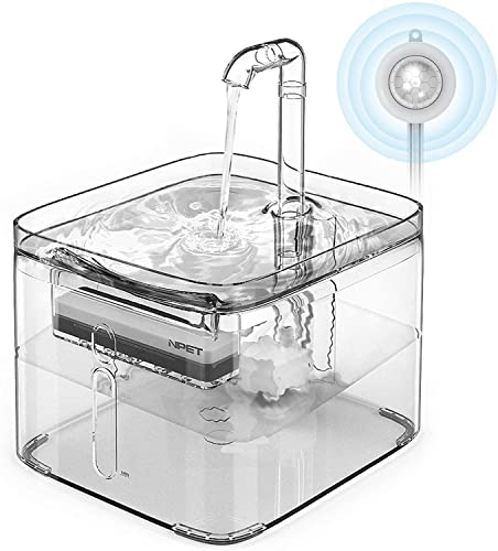 NPET Fuente Agua para Gatos con Sensor, con Bomba, Bebedero Ultra Silenciosa, con Filtro De Carbón Activado, WF020TP, 3L