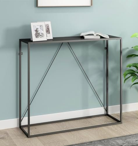 Hallowood Furniture Bewdley Narrow Console Table, Modern Telephone Table with Powder Coated Metal Frame, Sleek Black Console Tables for Bedroom, Entryways, Hallways, and Living Rooms
