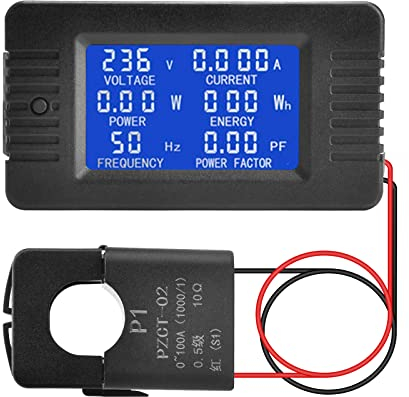 Aideepen LCD Amperímetro digital Voltímetro DC 80-260V 100A, Medidor de potencia 6 en 1 de electricidad para el hogar, Tipo abierto Medidor de energía CT