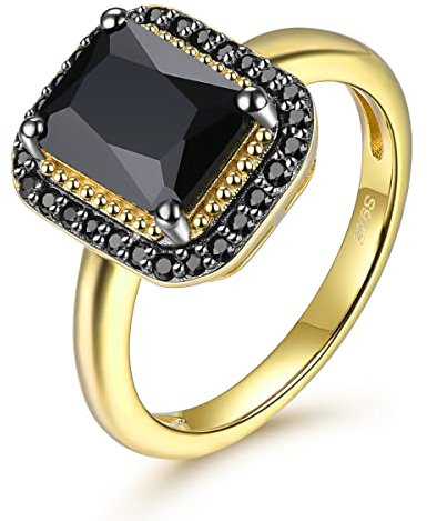 LP LOHASPIE Natürliche Schwarze Spinell Ringe für Frauen Sterling Silber 925 Einstellung Natürliche Edelstein Versprechen Ring Gelb Rhodium überzogene feine Schmuck Geschenke (Schwarz, US Größe 9)