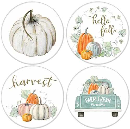 Whaline Herbst-Kürbis-Untersetzer, Aquarell, Herbst, Ernte, Kürbis, LKW, Getränke-Untersetzer, saugfähig, natürliche Keramik-Untersetzer, Thanksgiving, Tassen, Zuhause, Tischdekoration, 4 Stück