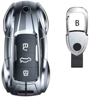 Baisirui Coque de protection pour clé de voiture compatible avec Audi A3 A4 A5 A6 A7 A8 Q5 Q8 TT RS4 SQ5 Zinc Alliage Sportback Coque de protection avec porte-clés (B-Yin), Silbrig