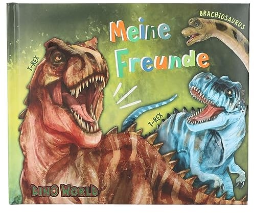 Depesche 12401 Dino World - Freundebuch in Grün mit Dinosaurier-Motiven, Buch mit 108 Seiten und wattiertem Cover
