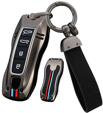 ontto Keyless Coque de Protection en métal pour clé de Voiture Porsche Panamera Cayenne 971 911 9YA Macan Boxster Télécommande Porte-clés 4 Boutons Noir