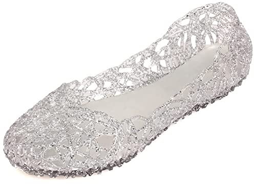 tinbarry Sandalen Damen Weich Plastik Gelee Sandalen Slip-Ons Flach Schuhe rutschfeste Atmungsaktive Strandschuhe Sommer Aushöhlte Jelly Schuhe Ballett Shoes