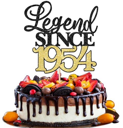 Xsstarmi 1 Pack Legend Since 1955 Cake Topper Glitter Happy 70th Birthday Cake Topper for Cheers to 70 Fabulous Men and Women 70th Birthday Anniversary Party Cake Decorations Black Gold