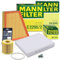 MANN-FILTER Inspektionspaket Filterset 1x Ölfilter, 1x Luftfilter, 1x Innenraumfilter, Kompatibel mit SEAT IBIZA (6J5, 6P1) (6J1, 6P5) (6J8, 6P8), VW FOX (5Z1, 5Z3, 5Z4), POLO (9N_, 9A_)