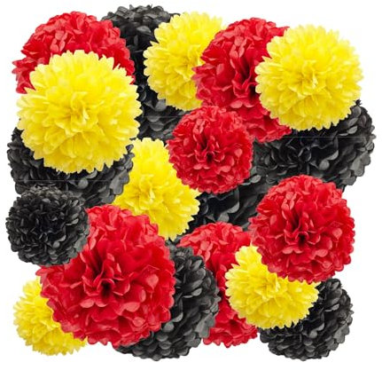AimtoHome Pompones de papel de seda para fiesta, 20 unidades, diseño de Mickey, decoración colgante para cumpleaños, boda, despedida de soltera, baby shower (amarillo, rojo, negro)