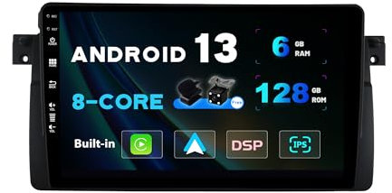 SXAUTO - 6G+128G - Android 14 IPS Autoradio para BMW E46 / M3 / 3 Series (1998-2005) - Inalámbrica CarPlay/Android Auto/DSP - Cámara + Mic - Dab 360-CAM Volante Fast-Boot WiFi AHD - 9 Pulgada 2 DIN