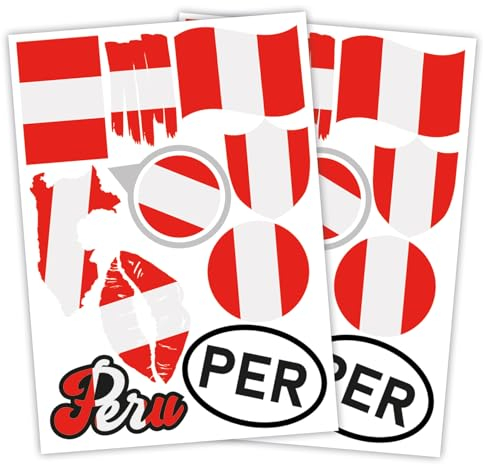 Finest Folia 2er Set DIN A4 Länderaufkleber Fahne Aufkleber Länderfahne Flagge für Auto Motorrad Sticker Länderflagge selbstklebend wetterfest R217 (43 Peru)