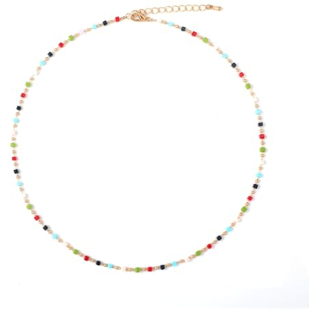 Collar de Cuentas, Gargantilla de Cuentas Collar de Cristal Cúbico Collar Bohemio de Verano para Fiesta en la Playa Fiesta de Graduación Festival Accesorio para Niñas y Mujeres (Colorido)