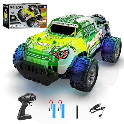 Ferngesteuertes Auto ab 3 Jahre, 2,4GHz Monstertruck Ferngesteuert mit Lichtern, 1/18 RC Auto mit Fernbedienung ab 4 5 6 8 Jahre (2 AKKU)