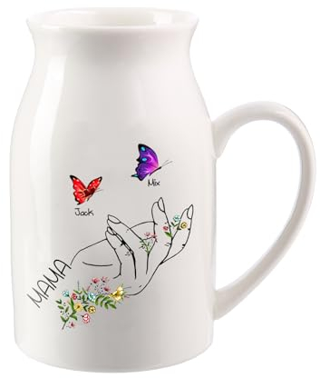Wamantic Personalisierte Vase Muttertag - Benutzerdefinierte 1-8 Namen Keramik Vase Personalisierte Namen & Text Getrocknete Schmetterlings Vase für Home Decor Geschenke für Oma Mama(2-Namen)